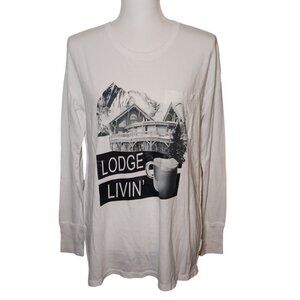 NEW Offline by Aerie Cotton Crew Neck Oversized‎ Off-White Graphic T-shirt XS